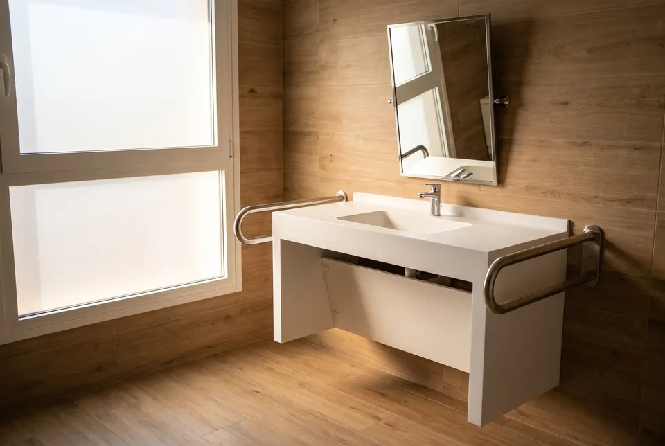 3D visualisation: wheelchair-accessible washbasin in a care home