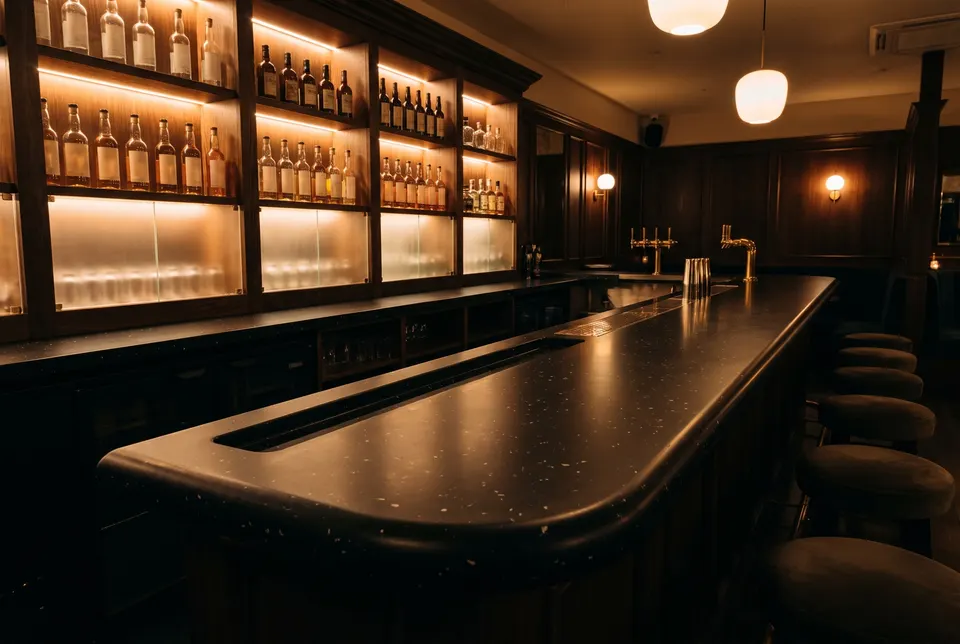 3D visualisation: cocktail bar counter in dark solid surface