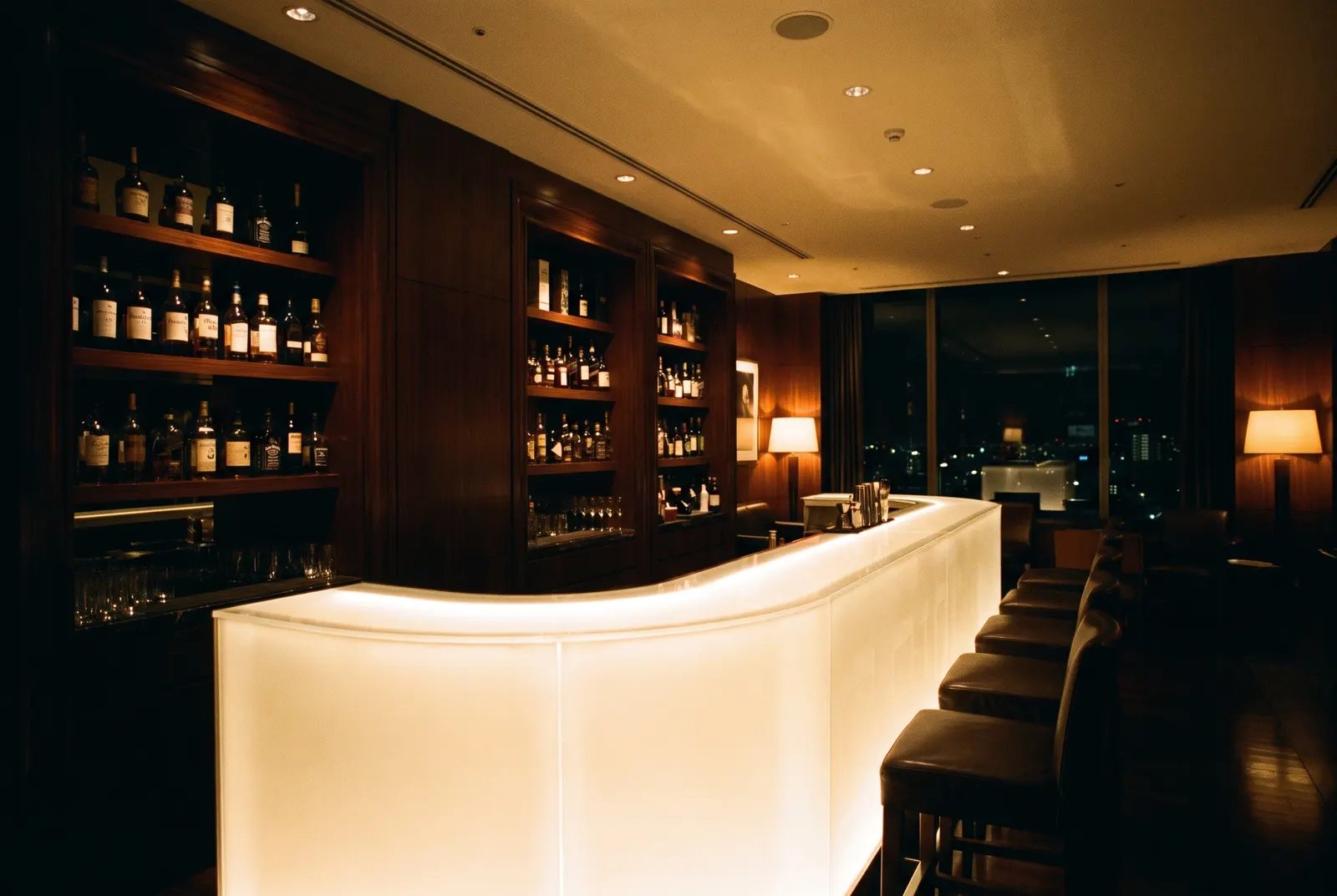 3D visualisation: translucent backlit solid surface bar counter in a hotel
