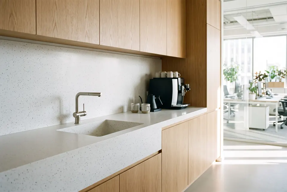 3D visualisation: office kitchenette worktop in solid surface