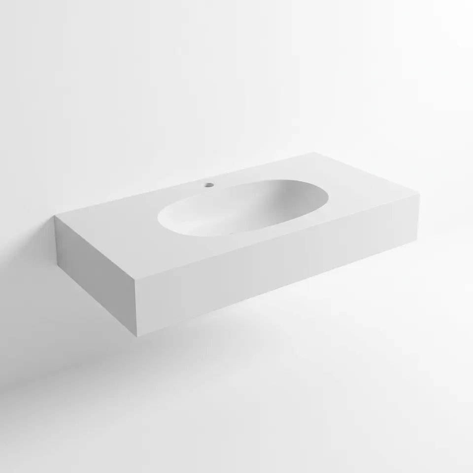 3D visualisation: wall-hung washbasin with integrated top, 100 cm