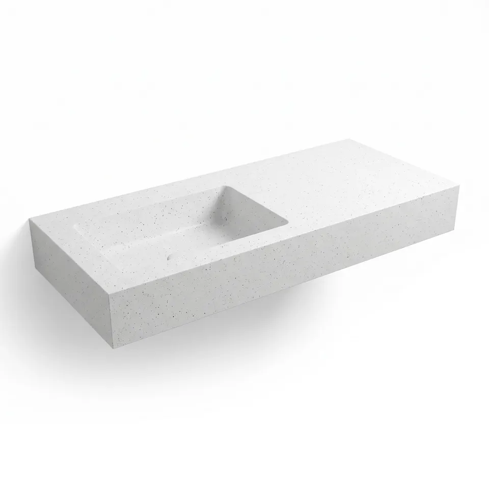 3D visualisation: wall-hung washbasin with integrated top, 120 cm, left bowl